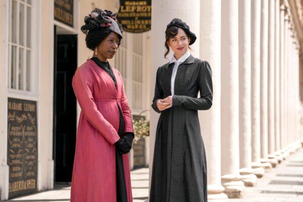 Nikki Amuka-Bird as Lady Russell (L) and Dakota Johnson as Anne Elliot in "Persuasion." (Nick Wall/Netflix)