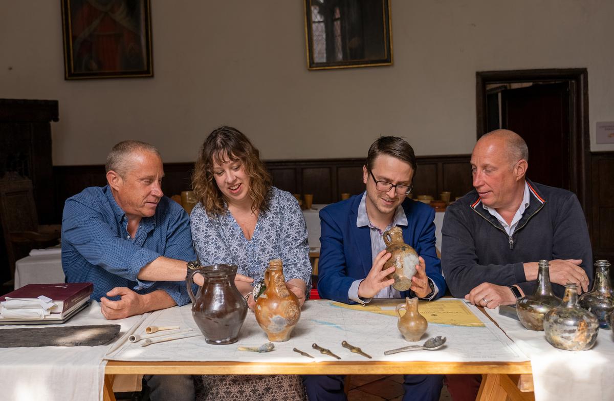 (L–R) Lincoln Barnwell, Professor Jowitt, Dr. Redding, Julian Barnwell. (Courtesy of University of East Anglia)