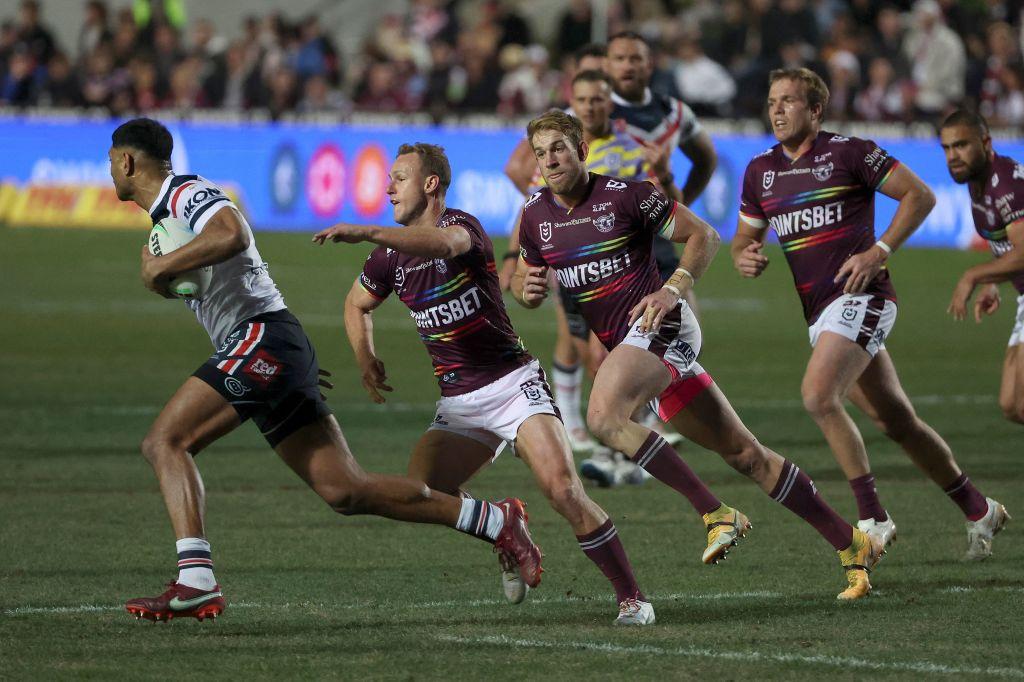 Hill helped the Manly Sea Eagles win two premierships. (Glenn Nicholls/AFP via Getty Images)