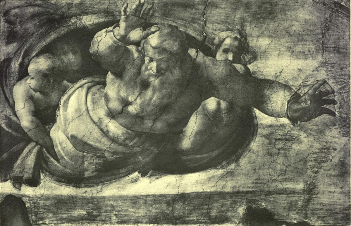 GOD DIVIDING THE WATERS FROM THE EARTH (After the fresco by Michelangelo. Rome: The Vatican, Sistine Chapel) Anderson