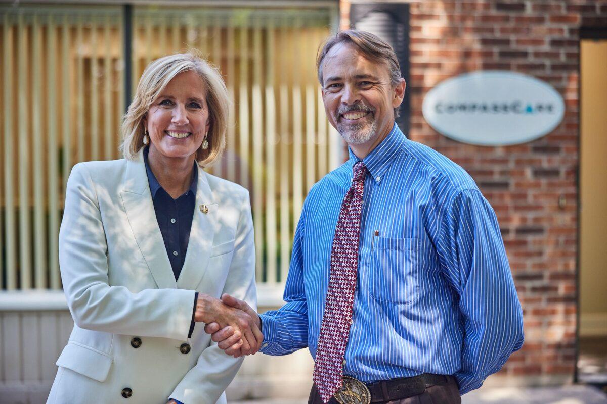 Congresswoman Claudia Tenney and CompassCare CEO Rev. Jim Harden at the reopening of the CompassCare Pregnancy Services center in Amherst, N.Y., on Aug. 1, 2022. (Photo courtesy of CompassCare)
