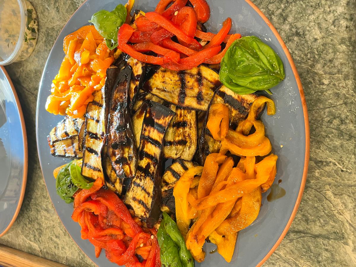 Colorful Grilled Sweet Peppers and Eggplant Brighten the Table
