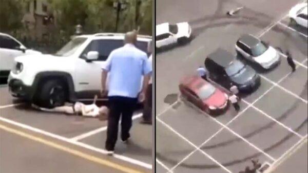 A man in China repeatedly ran over a woman causing her death in Tangshan, Hebei Province, on Aug. 2, 2022. (Screenshot via NTDTV)