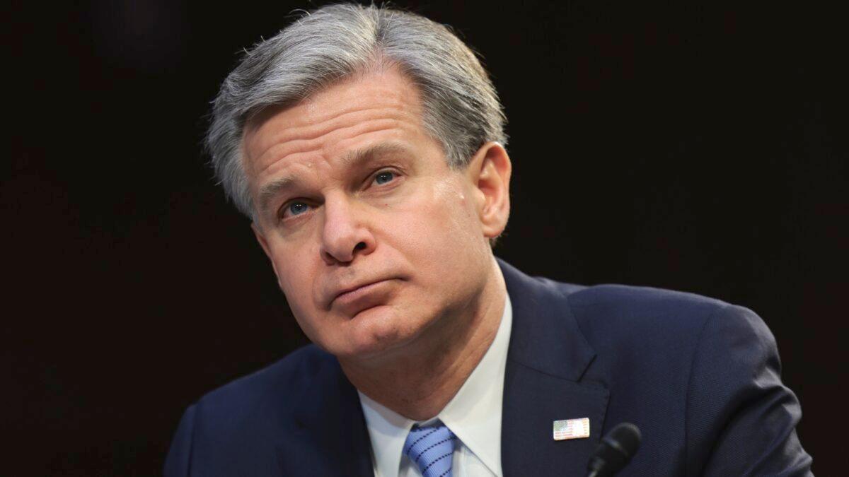 FBI Director Christopher Wray testifies before the Senate Intelligence Committee in Washington, DC, on March 10, 2022. (Kevin Dietsch/Getty Images)