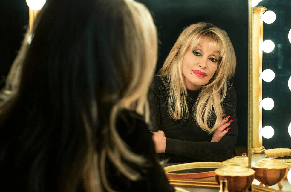 Dolly Parton in her dressing room in "Dolly Parton: Here I Am." (British Broadcasting Corporation)