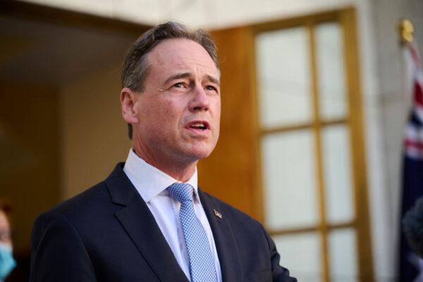 Former Health Minister Greg Hunt speaks during a press conference in Canberra, Australia, on Aug. 20, 2021. (Rohan Thomson/Getty Images)