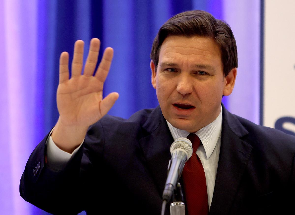 Florida's Gov. Ron DeSantis holds a press conference in Miami, Fla., on Jan. 26, 2022. (Joe Raedle/Getty Images)