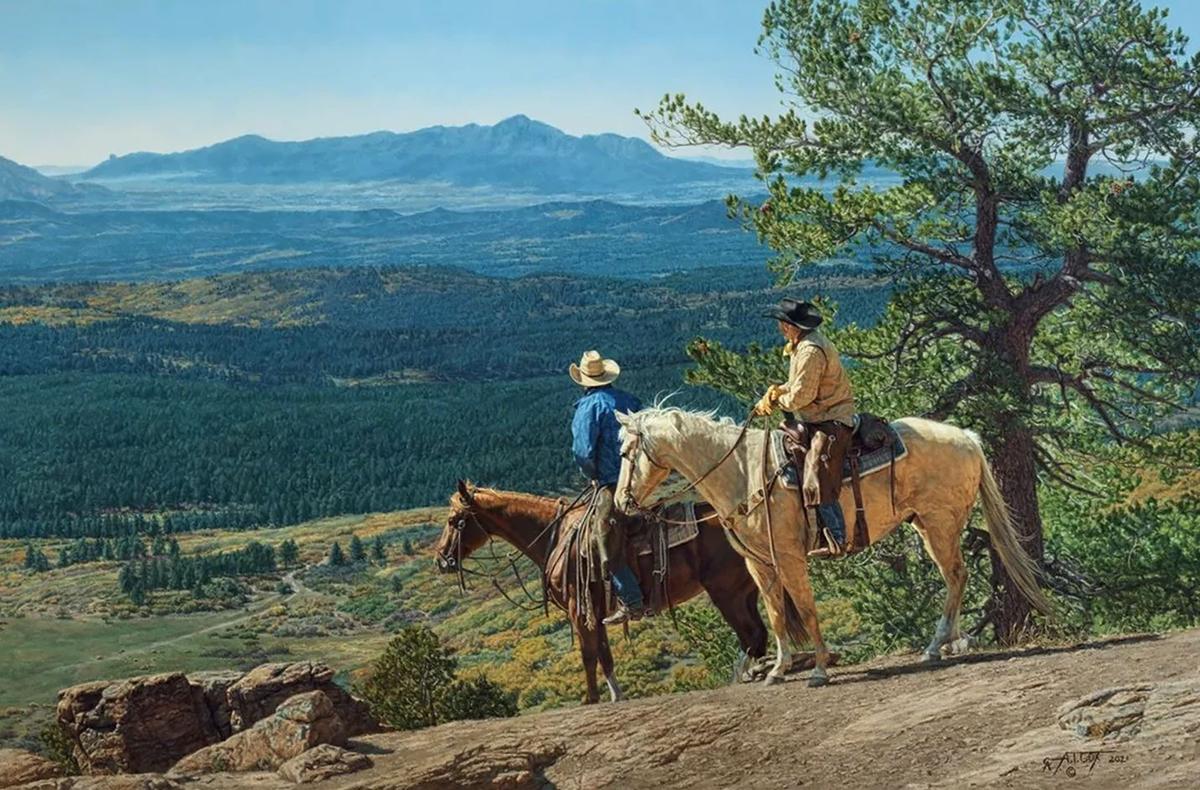 "In View Of The Sleeping Ute" by Tim Cox, oil on masonite painting. (Courtesy of <a href="https://www.instagram.com/timcoxfineart/">Tim Cox Fine Art</a>)