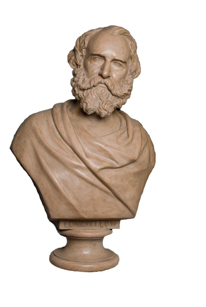Painted plaster bust of Longfellow by sculptor Samuel James Kitson, 1879. (Public domain)