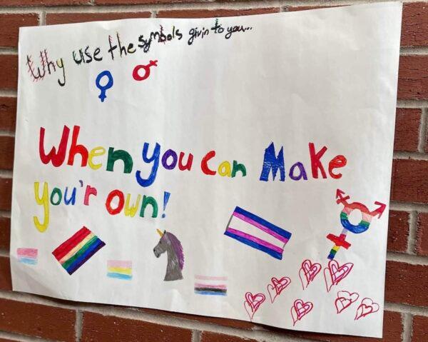 A poster at an RSU 22 school in Maine suggests coming up with a new gender. (Courtesy of a student)