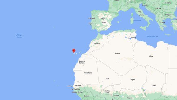 A map shows the location of the Canary Islands in 2022. (Google Maps/Screenshot via The Epoch Times)