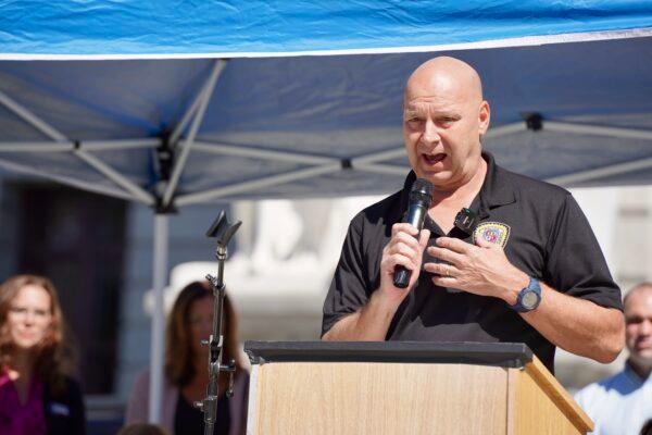 Pennsylvania gubernatorial candidate Doug Mastriano speaking at the “Assemble for Freedom" rally on Sept. 24, 2022. (Serena Shi/The Epoch Times)