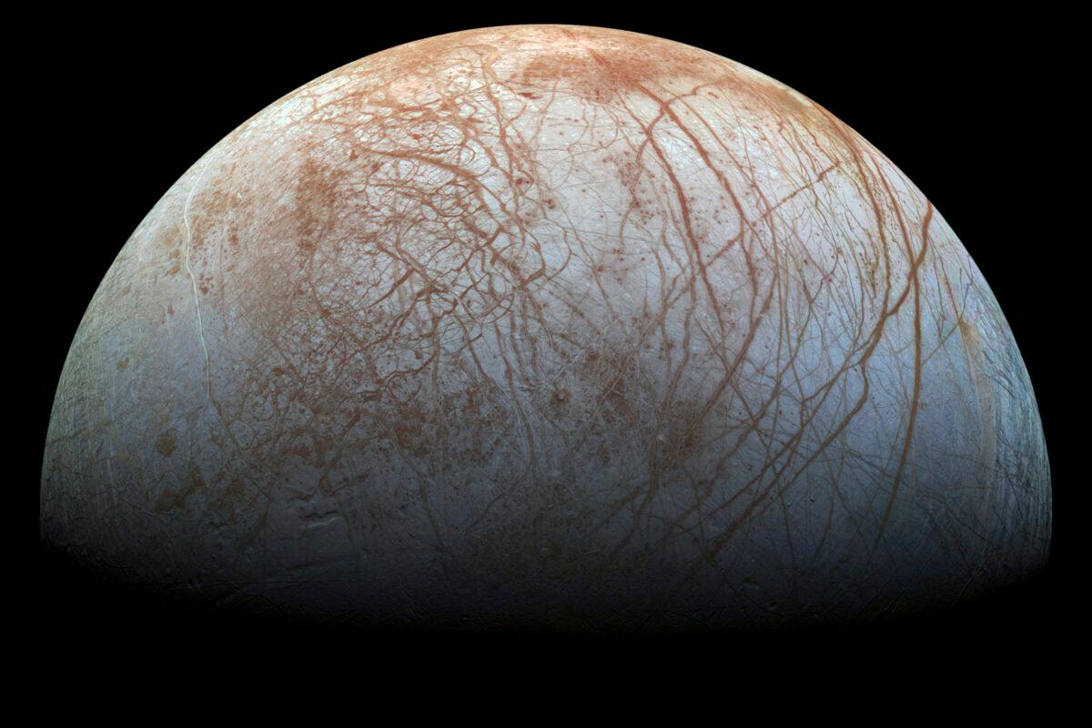 Jupiter's icy moon Europa in a reprocessed color view, made from images captured by NASA's Galileo spacecraft in the late 1990s. (NASA/JPL-Caltech/SETI Institute via AP)