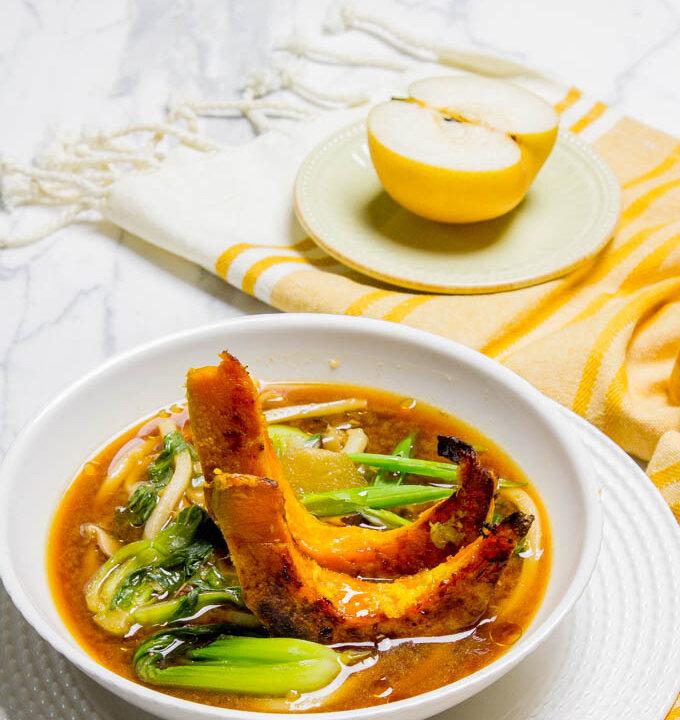 Shiitake Mushroom Miso Broth With Udon and Ginger Squash