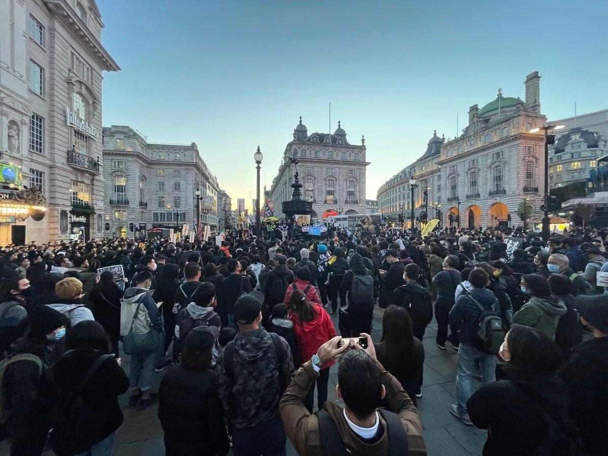 Multi-groups joint parade rally to ‘Resist the CCP Day” in central London. Oct. 1, 2021. (Wen Qing/The Epoch Times)
