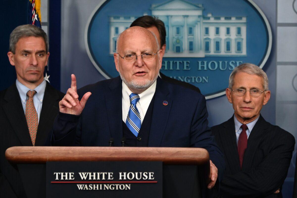 Centers for Disease Control and Prevention (CDC) Director Dr. Robert Redfield speaks during a briefing with members of the president's Coronavirus Task Force in Washington, DC, on Jan. 31, 2020. (Andrew Caballero-Reynolds/AFP via Getty Images)