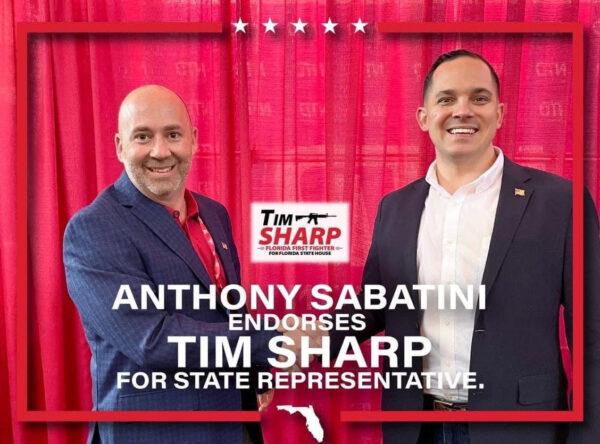 Tim Sharp (L), former candidate for Florida House of Representatives, with Republican Florida State Rep. Anthony Sabatini, commemorating Sabatini's endorsement of Sharp in Orlando, Fla., in February 2022. (Courtesy of Tim Sharp)