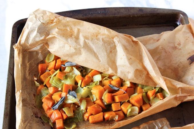 Butternut Squash and Leeks Baked in Parchment