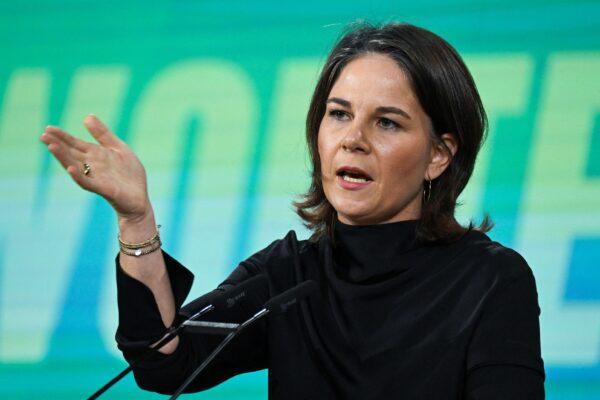 German Foreign Minister Annalena Baerbock delivers a speech during the congress of the Green Party (Buendnis 90/Die Gruenen) in Bonn, Germany, on Oct. 15, 2022. (Ina Fassbender/ AFP via Getty Images)