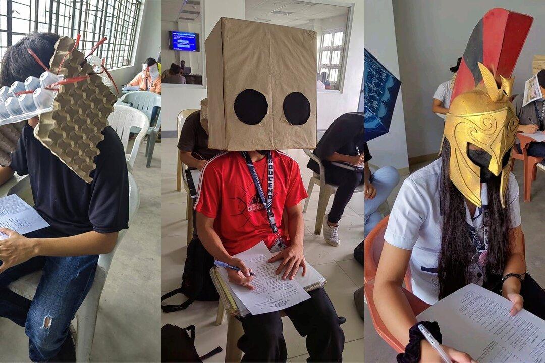 University Students in Philippines Wear Imaginative Hats to Avoid Cheating During Exams