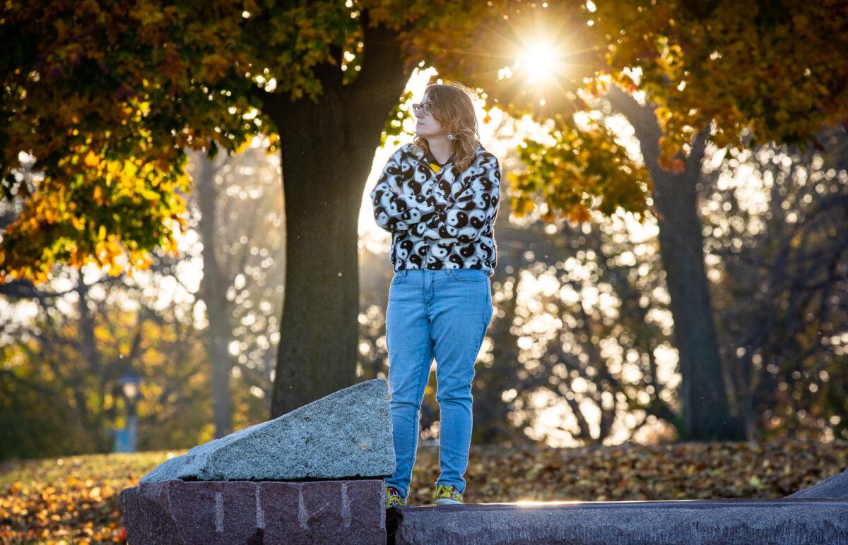 Artist Laura Becker at a park near her home outside of Milwaukee, Wis., on Nov. 2, 2022. (John Fredricks/The Epoch Times)