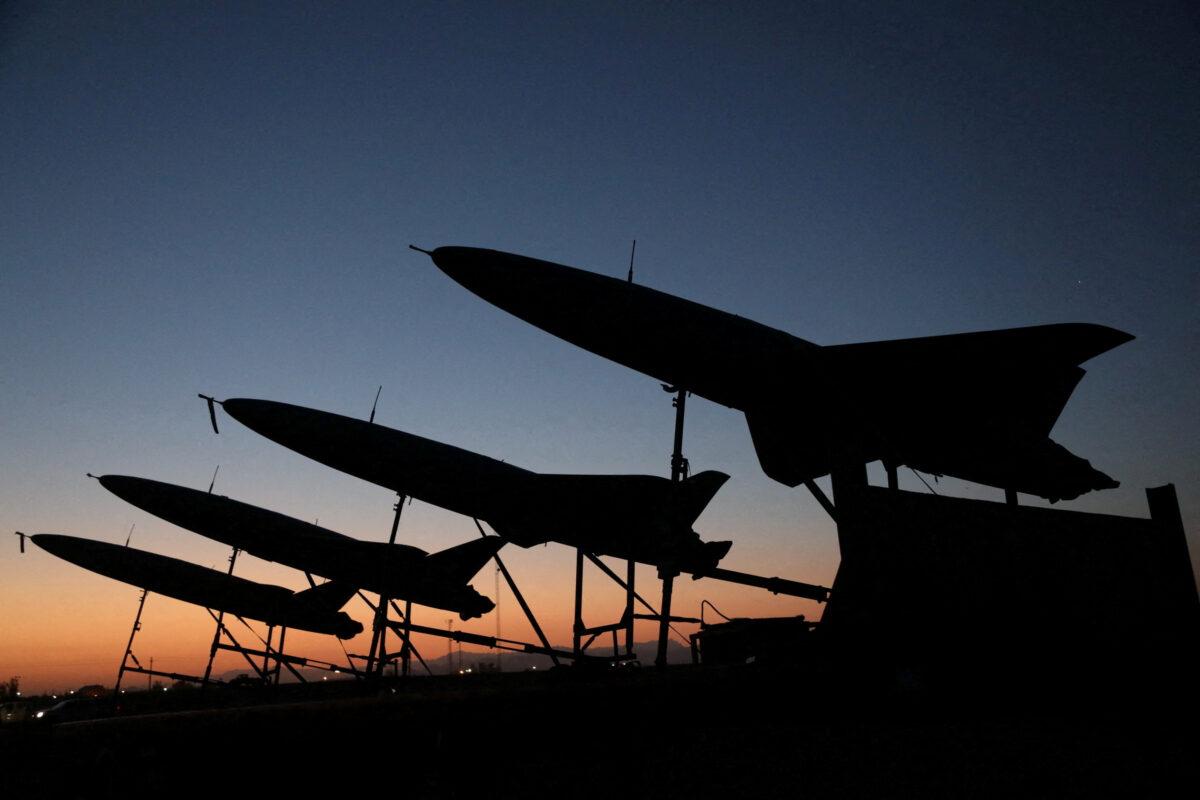 Drones during a military exercise in an undisclosed location in Iran, in an undated photo. (Iranian Army/West Asia News Agency/Handout via Reuters)