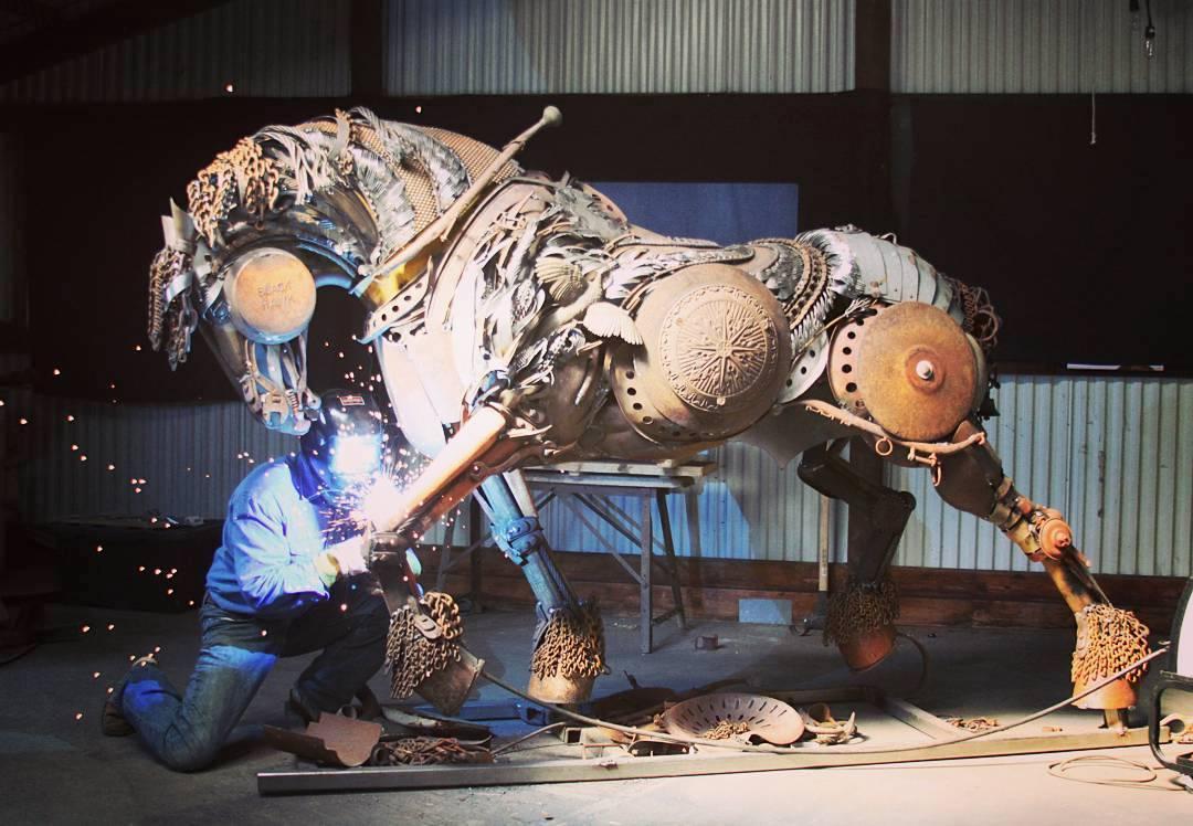 John Lopez working on "Black Hawk." (Courtesy of <a href="https://www.instagram.com/johnlopezstudio/">John Lopez</a>)