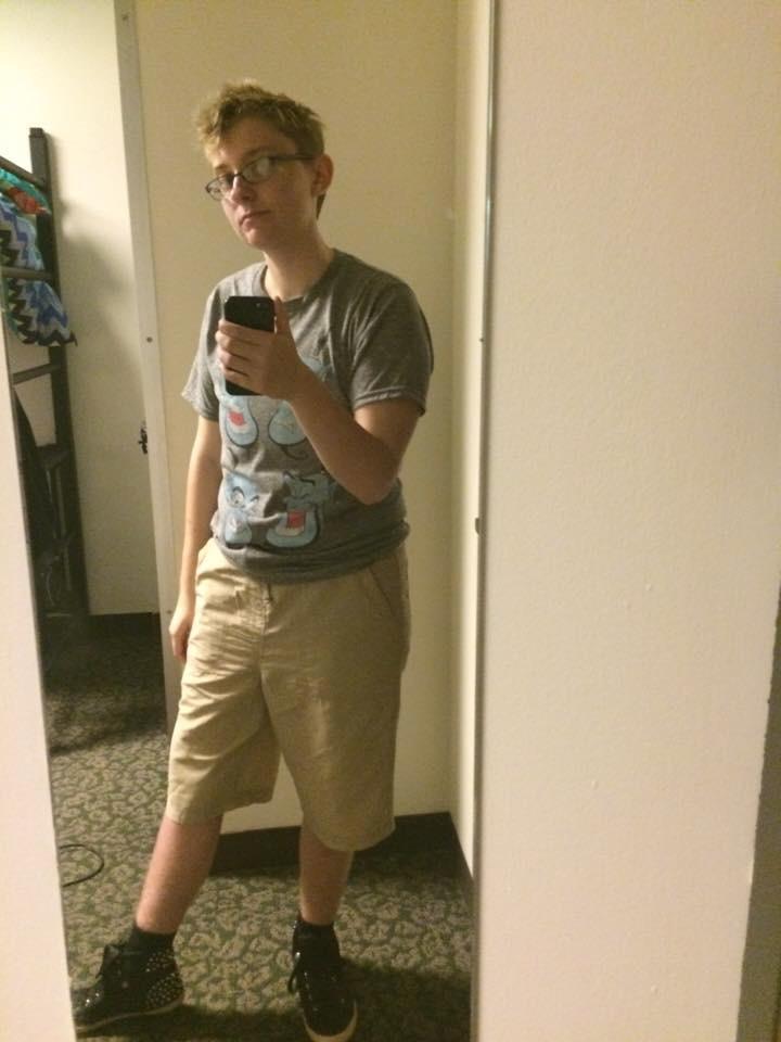 Laura Becker in her college dorm at age 18 when she identified as “trans.” (Courtesy of Laura Becker)