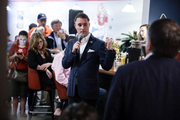 Virginia Republican attorney general candidate Jason Miyares speaks at an event in Virginia Beach, Va., on Oct. 25, 2021. (Anna Moneymaker/Getty Images)