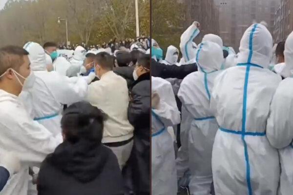 Fresh unrest erupted at Foxconn's plant in Zhengzhou, China, on Nov. 23, 2022. (Screenshot of Stephen McDonell’s Twitter account via The Epoch Times)