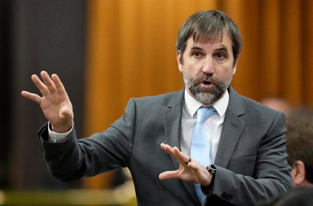 Minister of Environment and Climate Change Steven Guilbeault rises during Question Period, in Ottawa on Nov. 22, 2022. (The Canadian Press/Adrian Wyld)