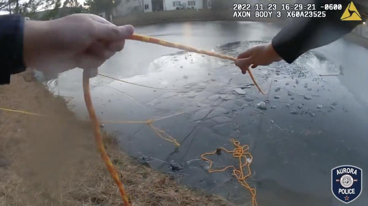 Body camera footage captures the dramatic rescue. (Courtesy of Aurora Illinois Police Department)