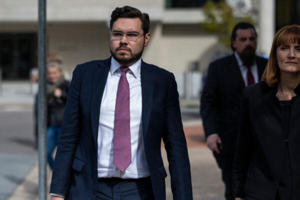 Bruce Lehrmann leaves the ACT Magistrates Court in Canberra, Australia, on Oct. 26, 2022. (Martin Ollman/Getty Images)