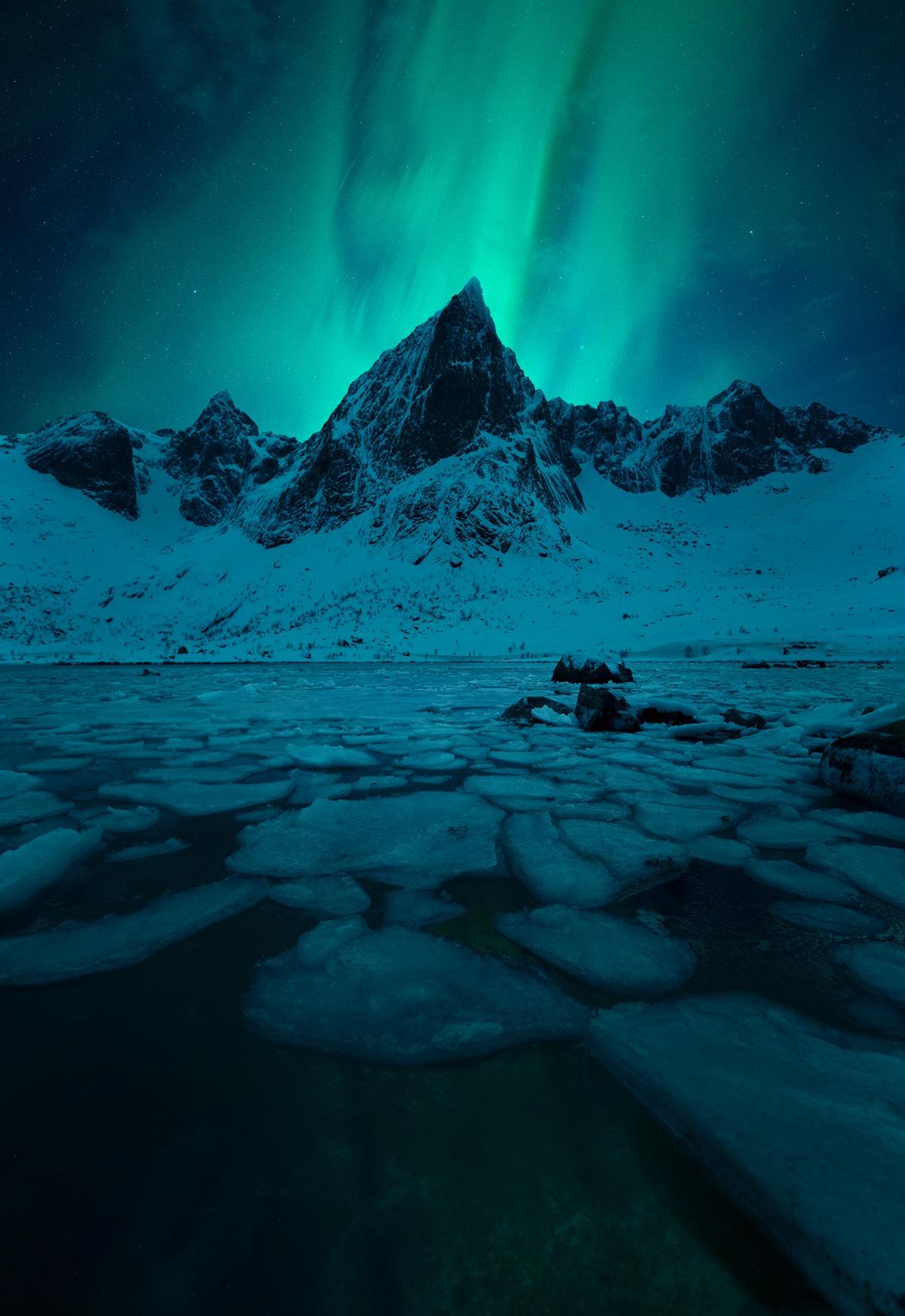 "Northern Lights over Dramatic Lofoten Peaks" by David Haring. (Courtesy of David Haring)