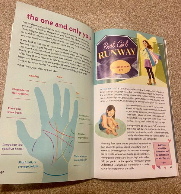 The "Body Image" book by American Girl explains intersectionality, a term often used in Critical Race Theory (CRT). (Darlene McCormick Sanchez/The Epoch Times)