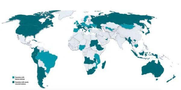 Countries with known vs newly revealed stations. Light green: Countries with known stations; Dark green: Countries with newly revealed stations. (Safeguard Defenders)