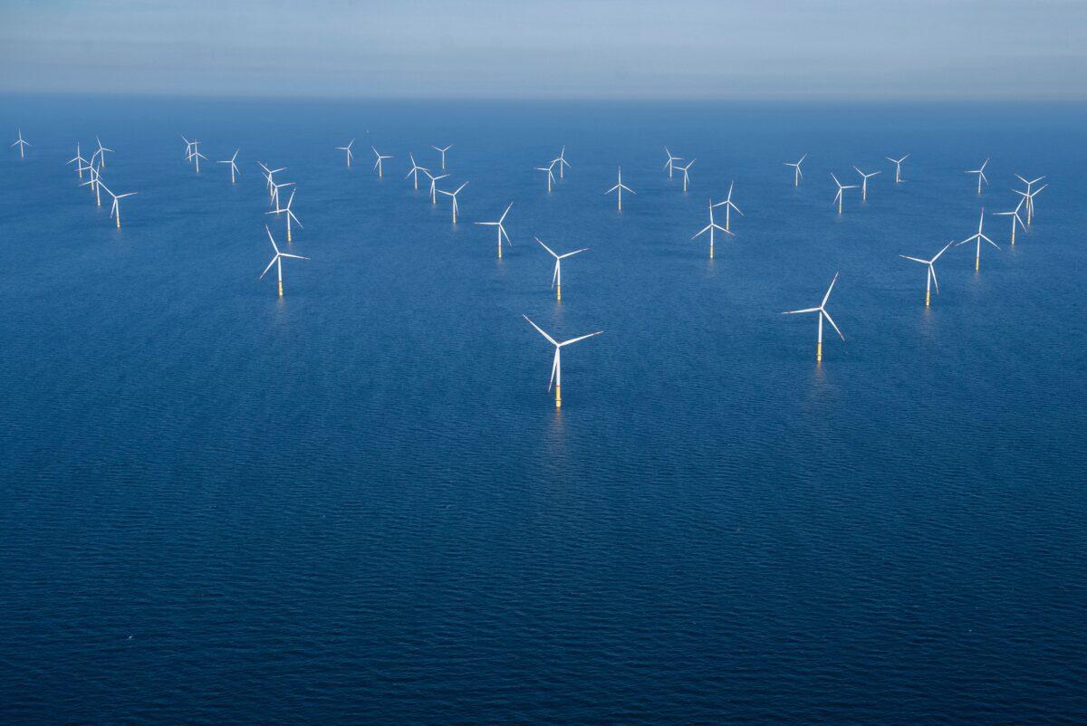 A wind turbine farm in the Baltic Sea, northeast of Rugen Island in Germany, on June 16, 2022. (Fred Tanneau/AFP via Getty Images)