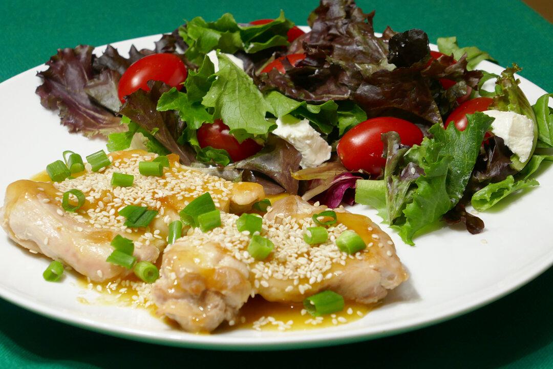 Orange Honey Ginger Chicken With Red and Green Salad Offers Festive Touch