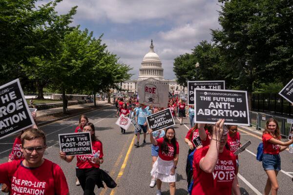 Pro-life activists demonstrate in front of the U.S. Supreme Court after the Court announced a ruling in the Dobbs v. Jackson Women's Health Organization case in Washington on June 24, 2022. (Nathan Howard/Getty Images)
