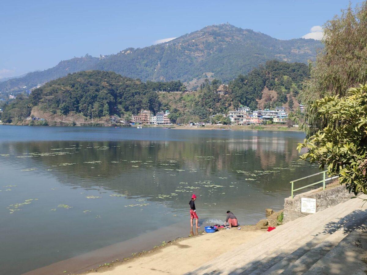 View of the lakeside in Pokhara in western Nepal on Dec. 25, 2022 (Katabella Roberts/The Epoch Times)