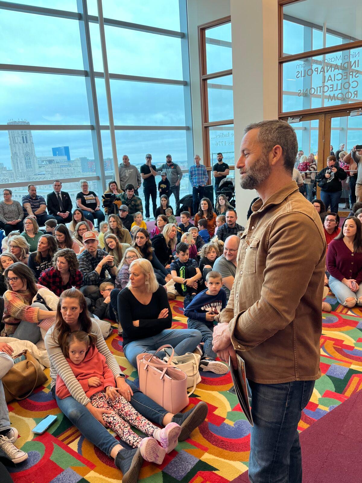 Kirk Cameron, Christian actor and author, spoke to a packed house at the Indianapolis Public Library Dec. 29, 2022. (Courtesy of Kirk Cameron.)