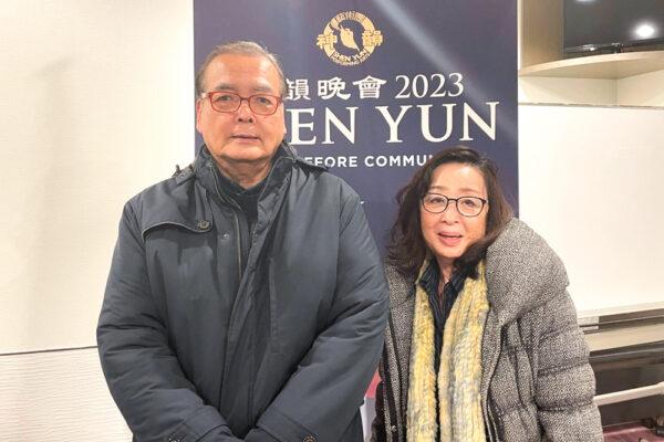 Mr. Kato Tomonori, the president of a real estate company, attends Shen Yun Performing Arts at the Kawaguchi Comprehensive Cultural Center Lilia with his wife in Kawaguchi, Japan, on Jan. 19, 2023. (Fujino Takeshi/The Epoch Times)