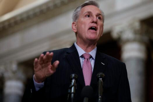 House Speaker Kevin McCarthy (R-Calif.) at a news conference in Statuary Hall of the U.S. Capitol Building in Washington on Jan. 12, 2023. (Anna Moneymaker/Getty Images)