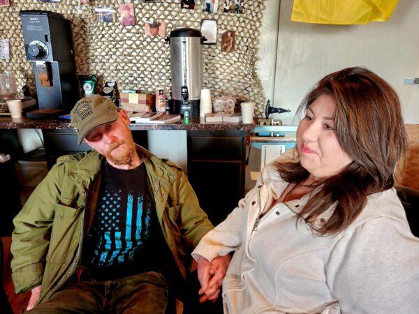 Rick Northrop of Williams, Ariz., with his girlfriend Juanita Hendrix in Williams, Ariz., discusses what it's like to experience post-traumatic stress disorder on Jan. 16, 2023. (Allan Stein/The Epoch Times)