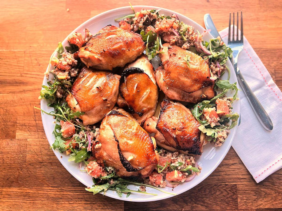 Miso-Garlic Slashed Chicken with Quinoa-Orange Salad