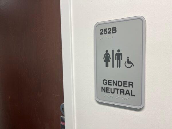 A genderless restroom in a library at the University of Florida in Gainesville. (Nanette Holt/The Epoch Times)