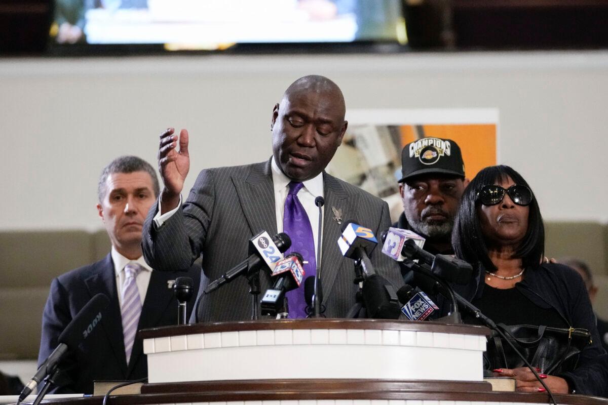 Civil rights attorney Ben Crump speaks at a news conference with the family of Tyre Nichols in Memphis, Tenn., on Jan. 23, 2023. (Gerald Herbert/AP Photo)