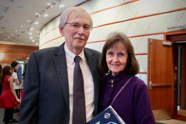 Mike Riley and Helga Riley at the Aronoff Center for the Arts in Cincinnati, on Jan. 29, 2023. (Stacey Tang/The Epoch Times)