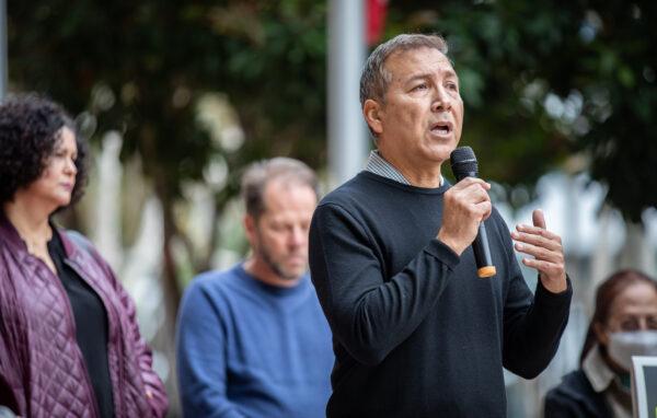 Orange County Supervisor Vicente Sarmiento speaks about Santa Ana City Councilmembers' recalls at City Hall in Santa Ana, Calif., on Jan. 30, 2023. (John Fredricks/The Epoch Times)