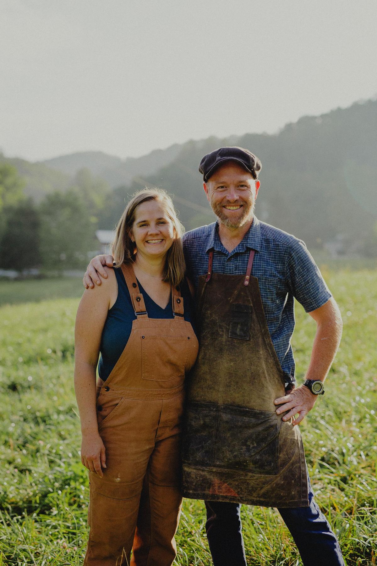 Rebekah Rhodes (L) and Justin Rhodes on their homestead. (Benjamin Roberts)